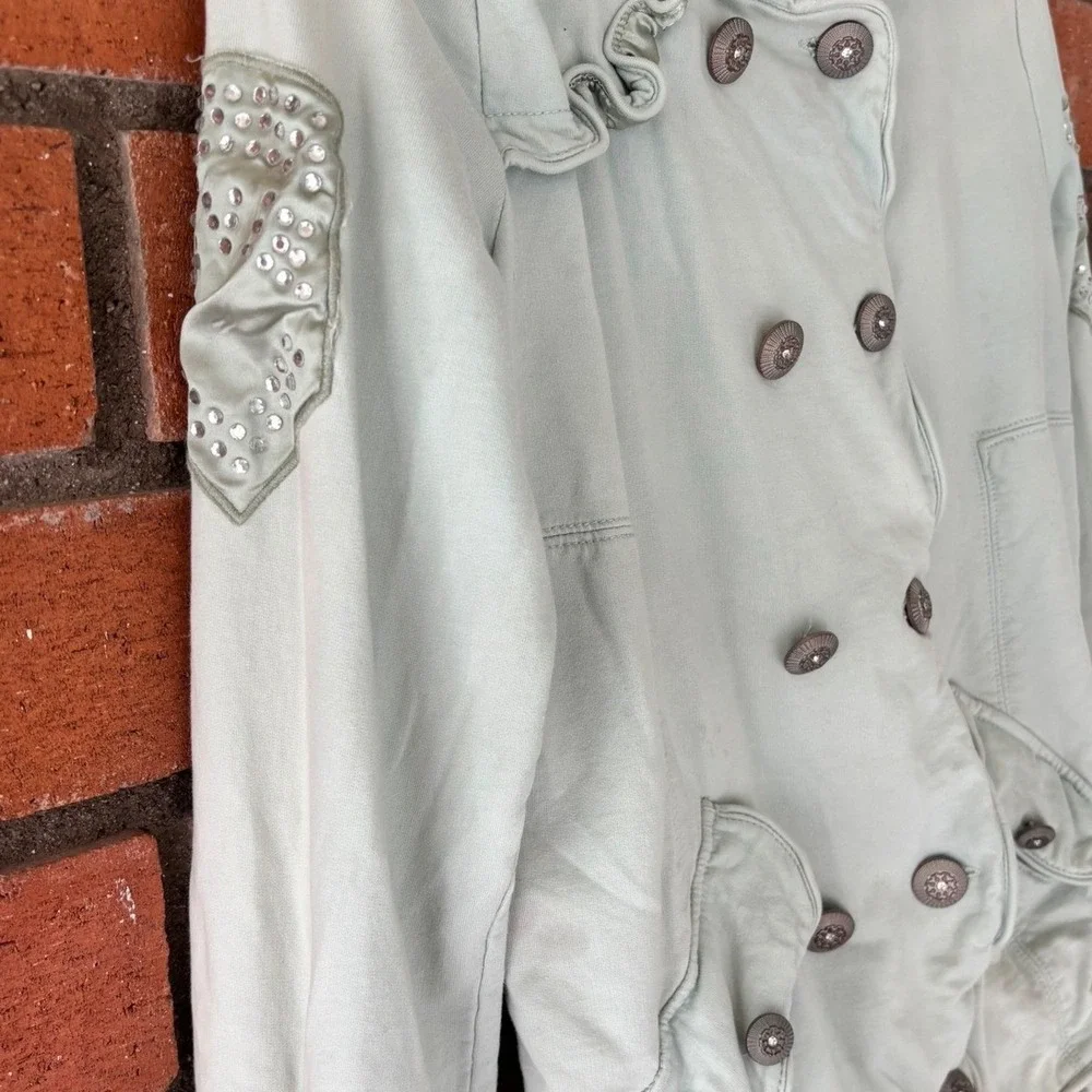 Mur mur Light Green Double Breasted Rhinestone‎ Embellished Jacket Women's M